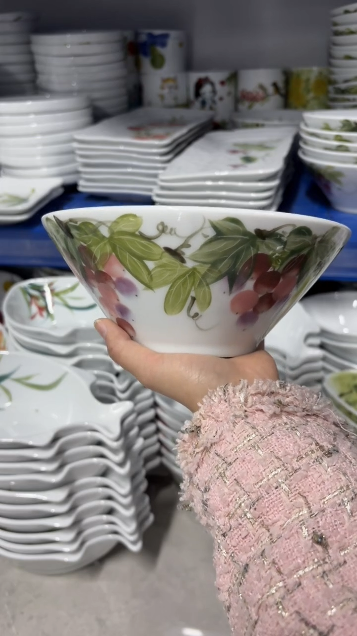 景德镇高温陶瓷食品级手绘釉中彩-斗笠面碗