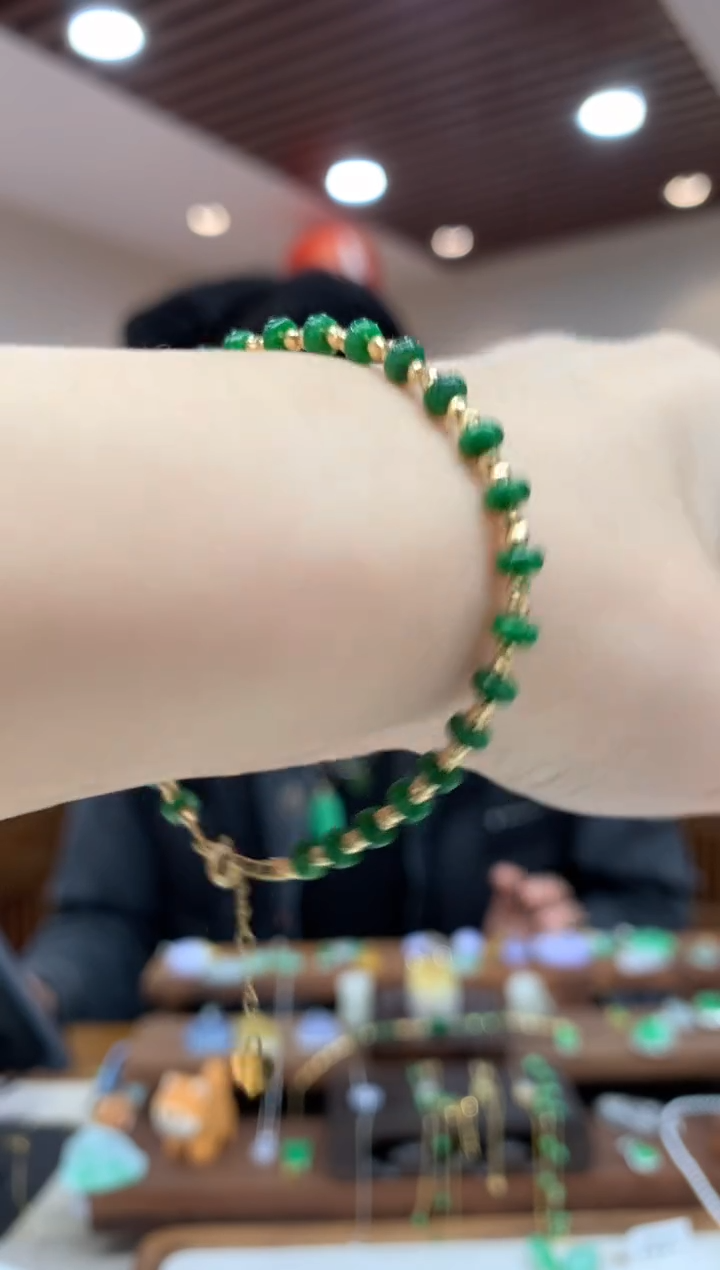 【闪购商品】翡翠手链18K金镶嵌手链