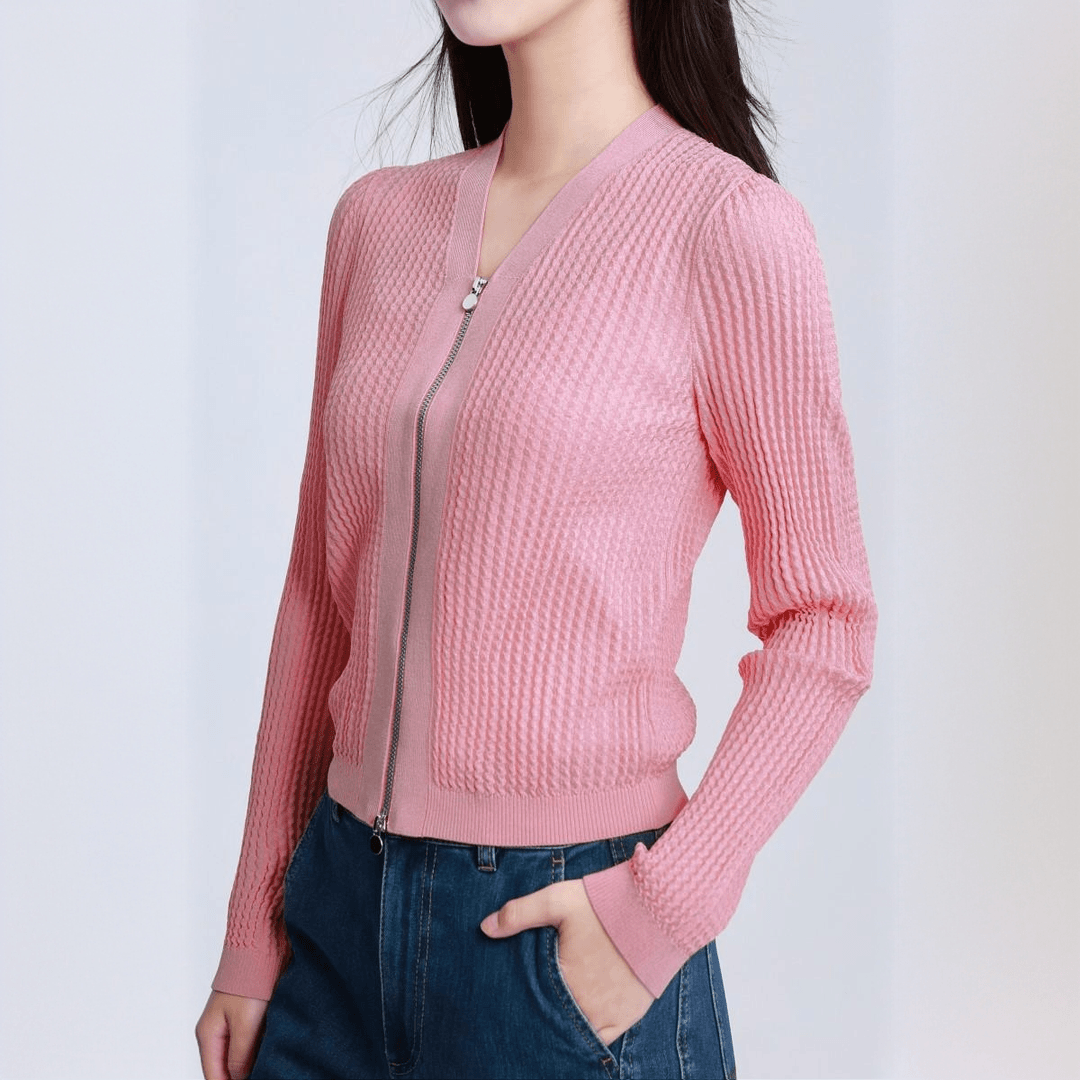 AMASS/阿玛施早春新款外套极简风气质百搭针织衫拉链开衫548026