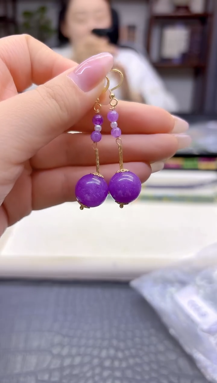 14K金镶嵌翡翠耳饰DIY款E922