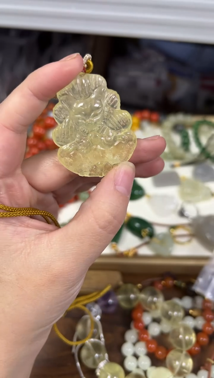 项链未镶嵌水晶孤品瑕疵黄水晶九尾狐吊坠[71]