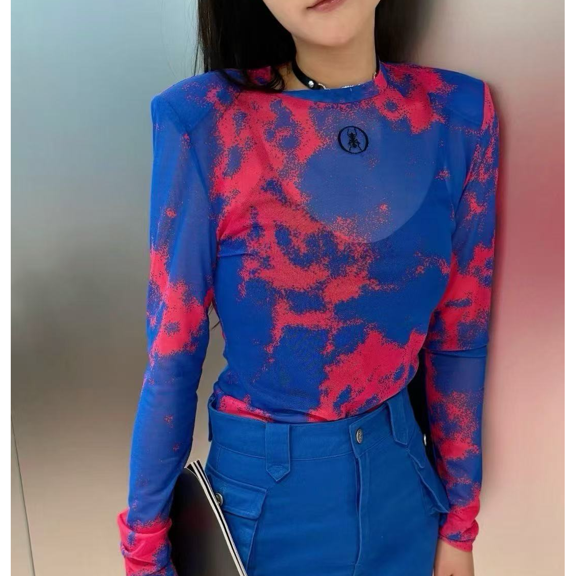 NONHUMAN纹理撞色皮肤衣显瘦印花修身