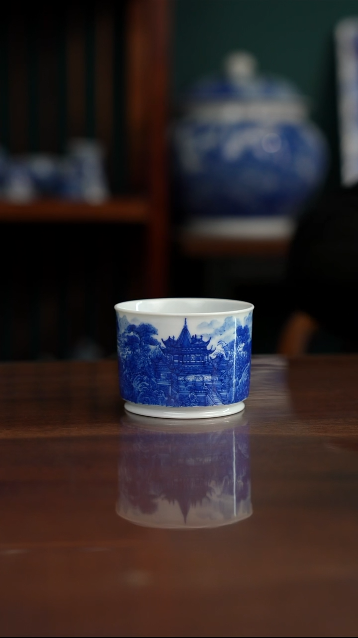 自成堂柴窑青花蓬莱仙境