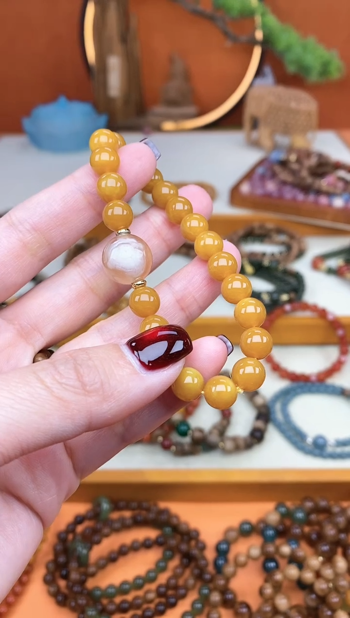 【闪购商品】蜜蜡手链未镶嵌单圈蜜蜡玛瑙手串