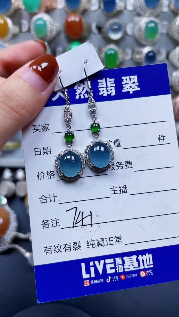 银S925镶嵌翡翠耳饰741