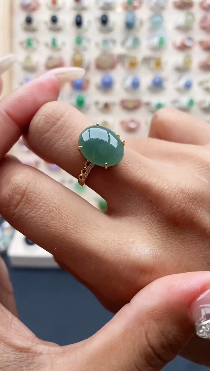 【闪购商品】翡翠戒指银S925镶嵌缅甸天然A货翡翠222  5+10