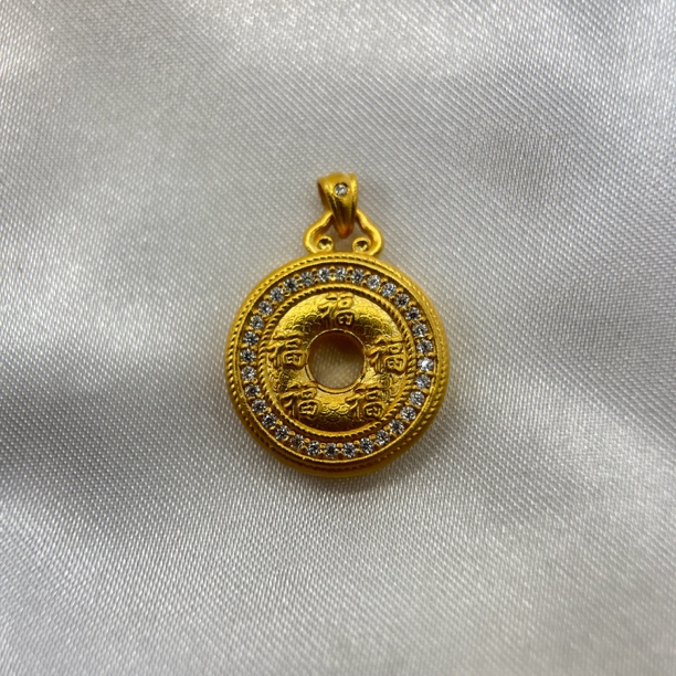 足金饰品/镶嵌合成锆石福字平安扣/2.60/B122505-2.60/h