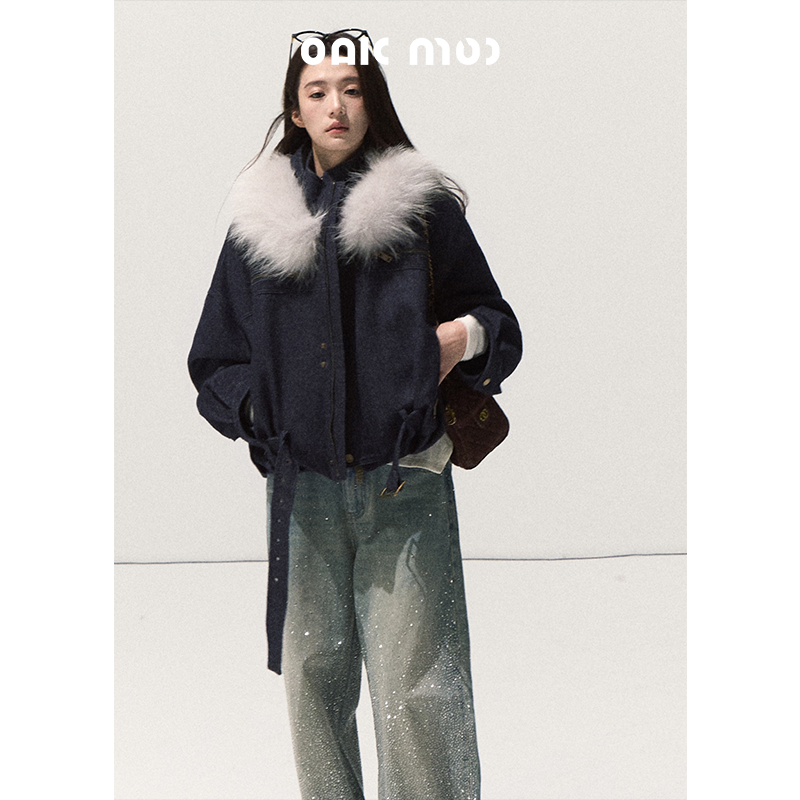 OAKMOO/ 磨毛仿牛仔短夹克版棉服棉衣保暖外套