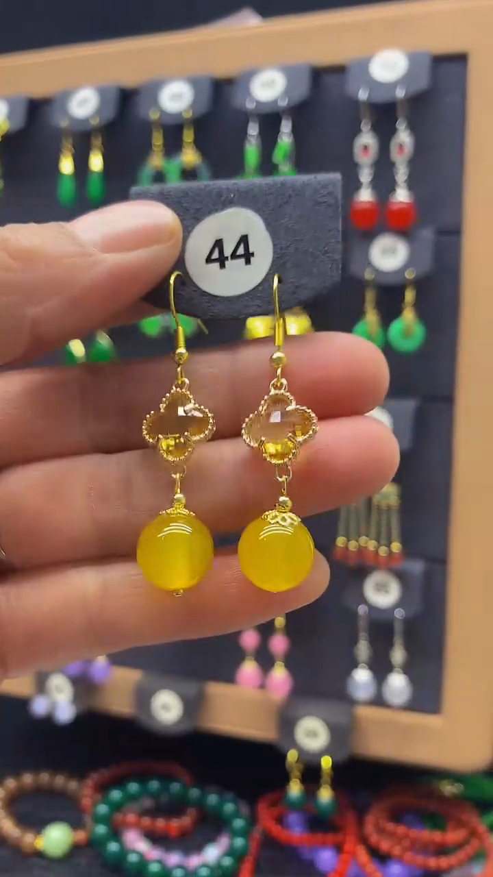【闪购商品】玛瑙/玉髓耳坠银S925镀金镶嵌耳坠044