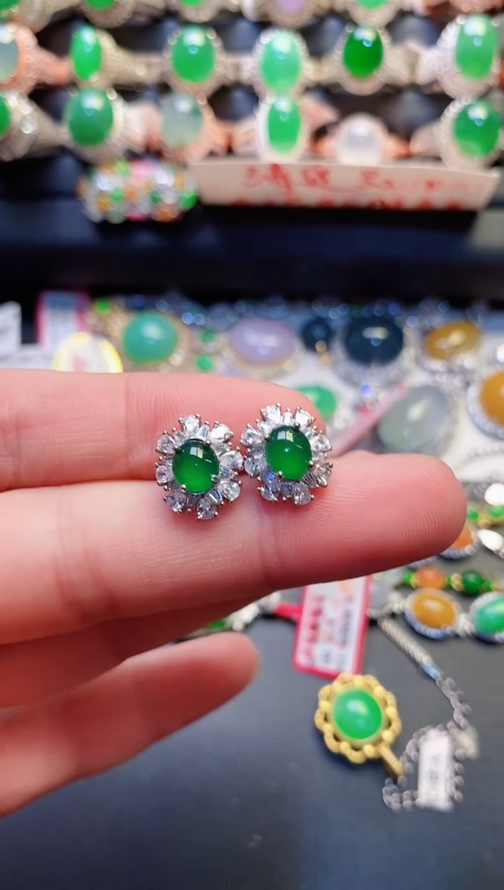 银S925镶嵌戒指翡翠天然