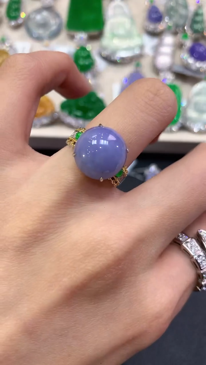 【闪购商品】翡翠戒指18K金镶嵌q27紫货有色差