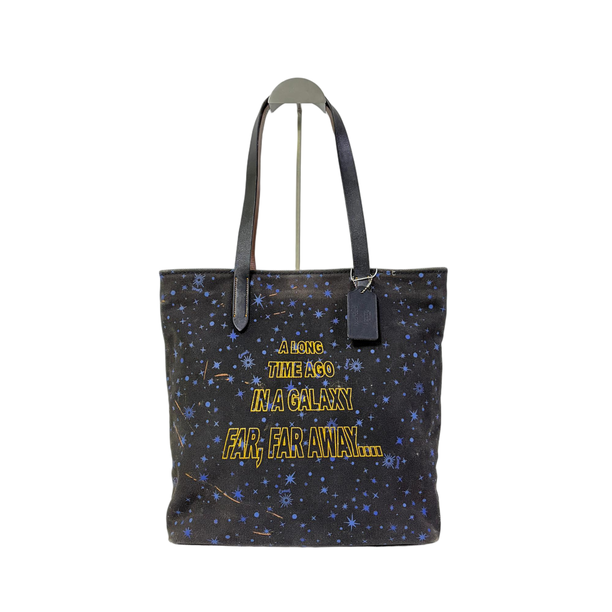 95新 COACH/蔻驰 黑色帆布印花竖版单肩托特包SH-31018-A经典