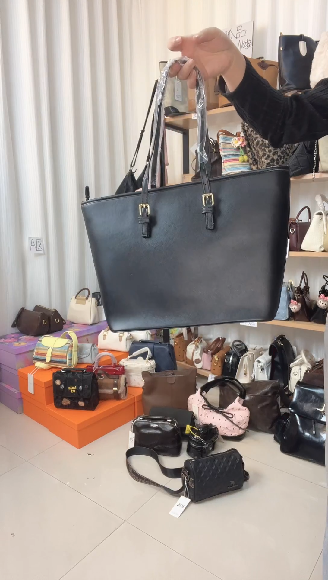 PU黑色单肩托特包