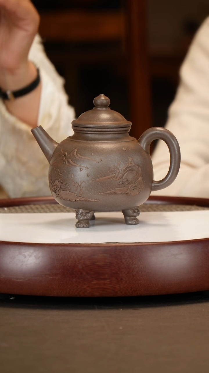 【闪购商品】紫砂茶壶【范菊英】青灰段三足