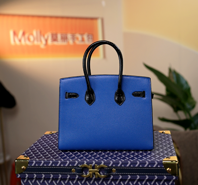 【Molly定制】原创设计头层牛皮电光蓝拼黑色小房子BK25女包