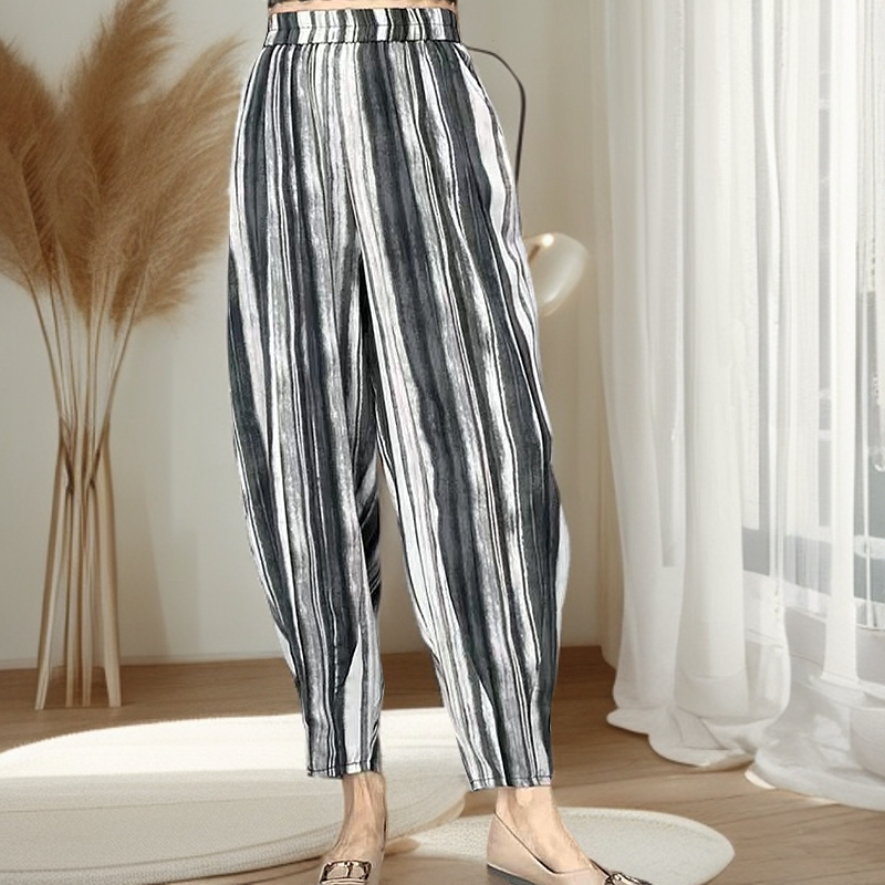 3929经典款百搭洋气竖条南瓜裤时尚休闲遮肉高腰显瘦哈伦裤