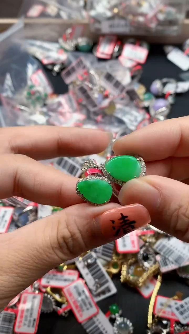 银S925镶嵌戒指翡翠天然A货缅甸翡翠