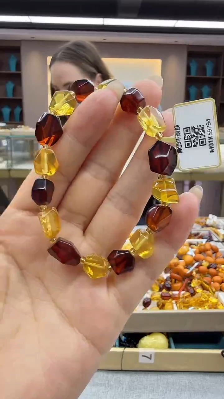 手链琥珀未镶嵌8秒拍号 假一罚三 