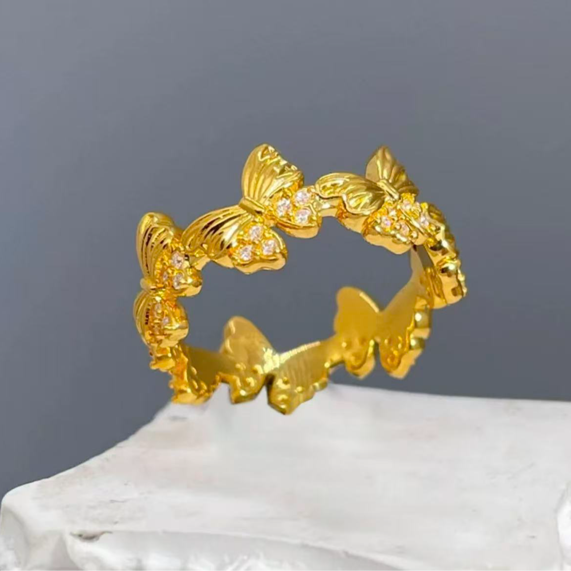 足金999【镶嵌蝴蝶戒指 】轻奢小众黄金招财纳福真金精美送礼戒指