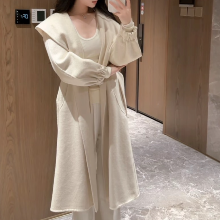 【CC粉丝专享】气质时尚长款带帽秋冬长款大衣双面外套