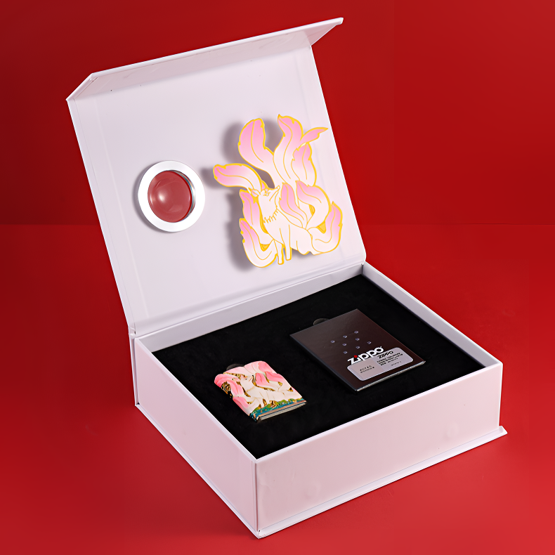 ZIPPO/之宝夜光九尾狐粉色花丝珐琅镂空官方正品打火机限量DYJ1