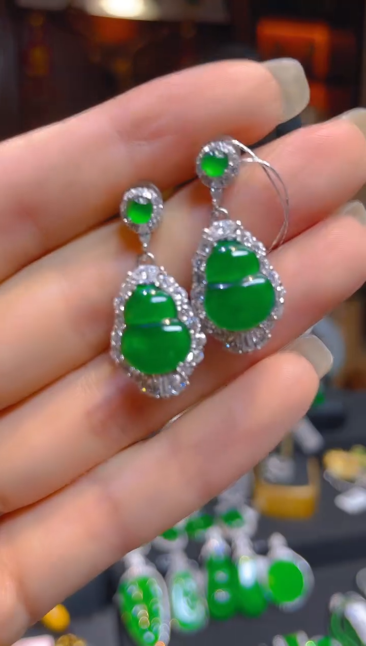 翡翠银S925镶嵌耳饰天然A货翡翠/137386