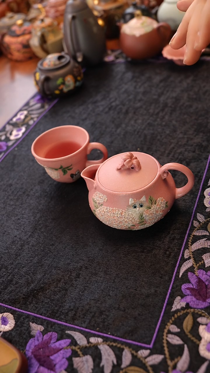 茶壶紫砂托斯卡纳粉一壶一杯