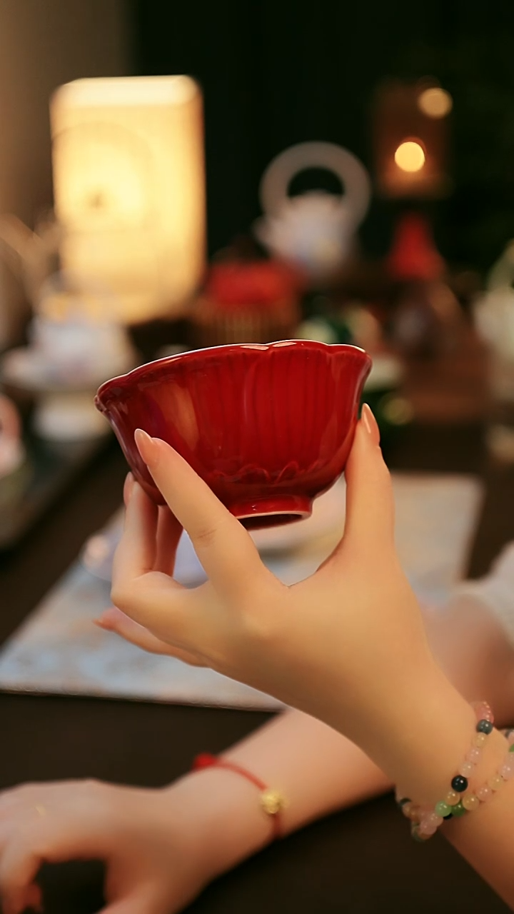 陶瓷茶具玛瑙红碗
