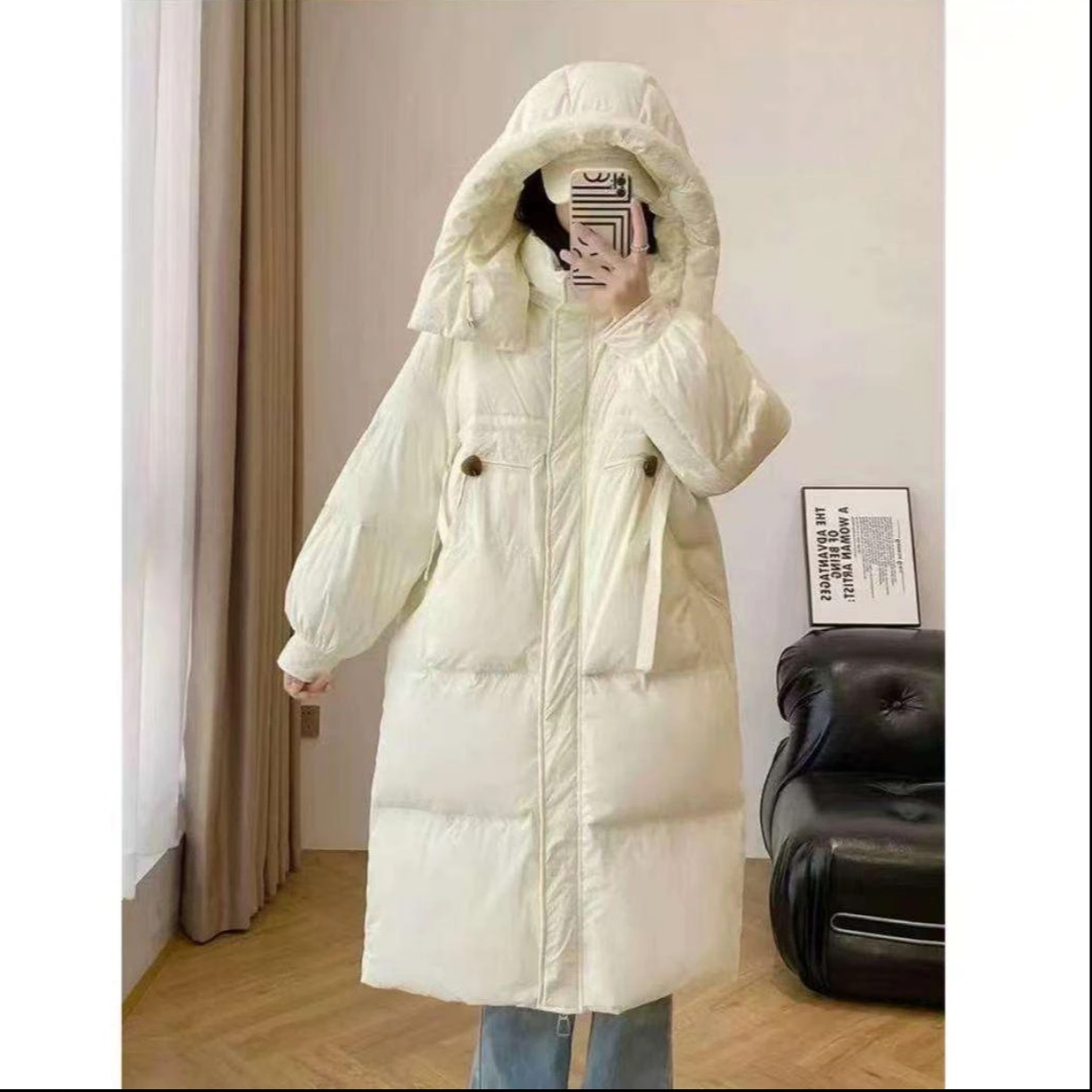 001羽绒服韩版中长款大口袋外套加厚百搭
