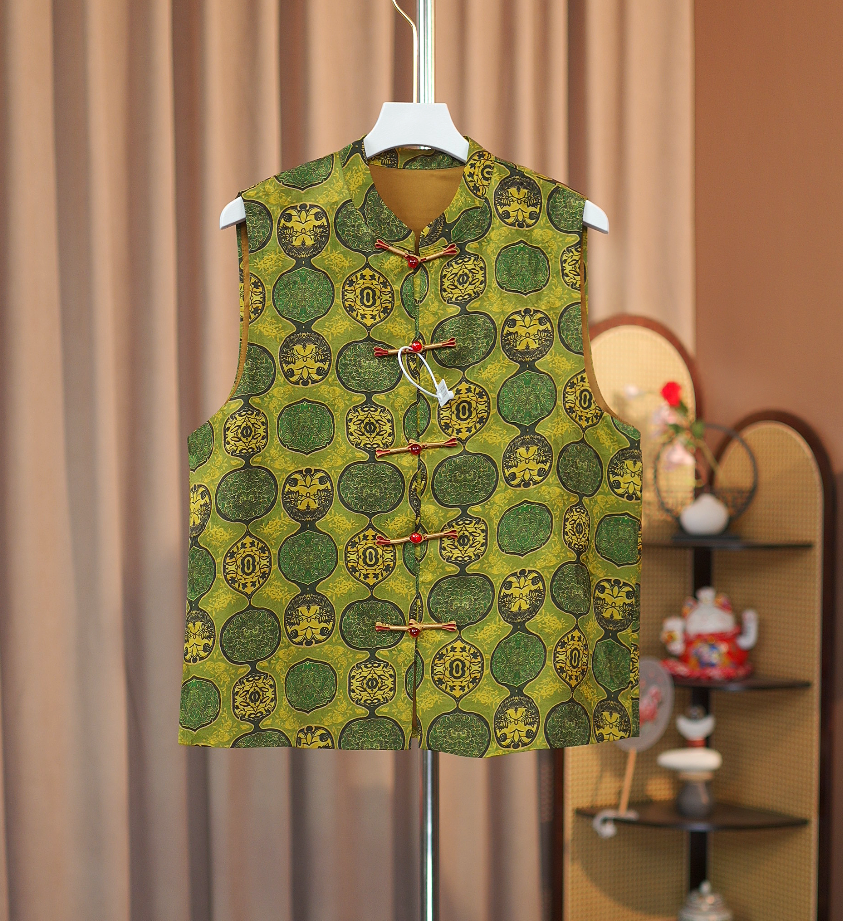 《绿福禄》新款显瘦背心女装肩独特轻国风高端提花新中式马甲
