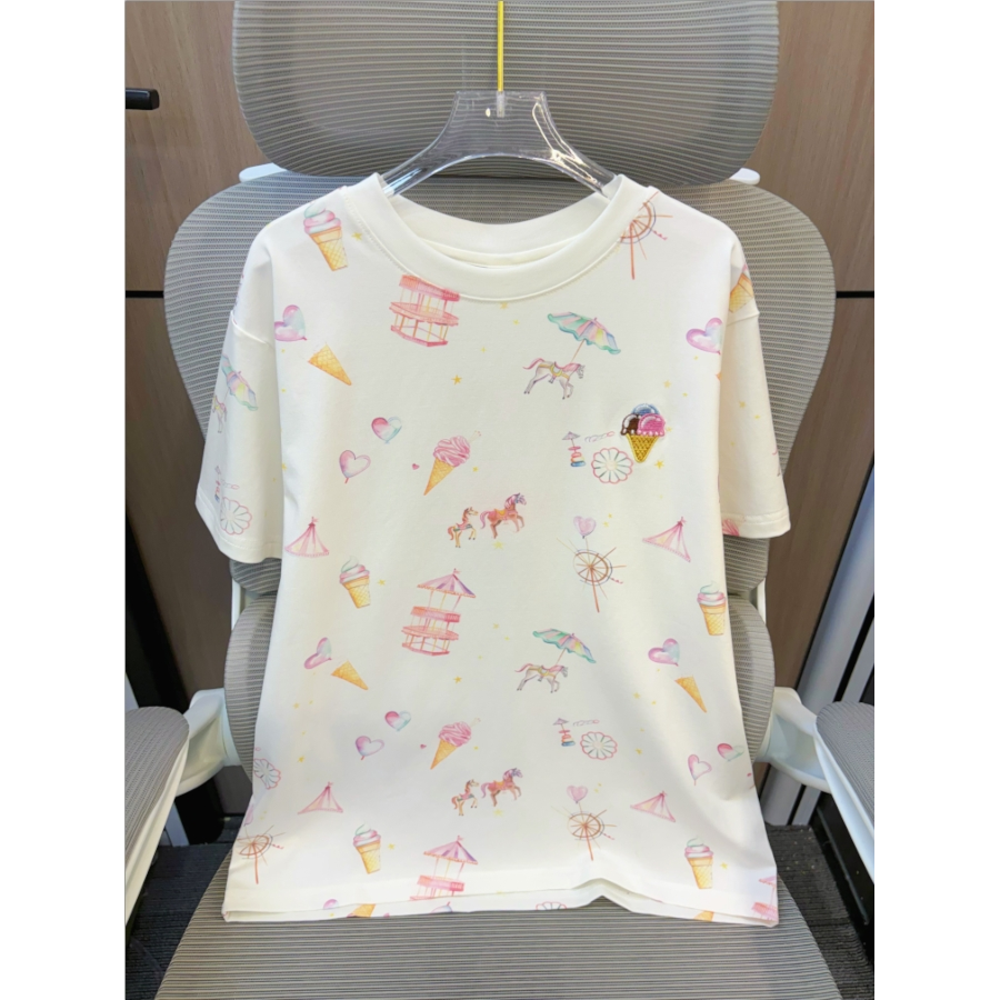 【断码清货】2025夏洋气夏日游乐园满印短袖T恤(95%棉) D562 562 M