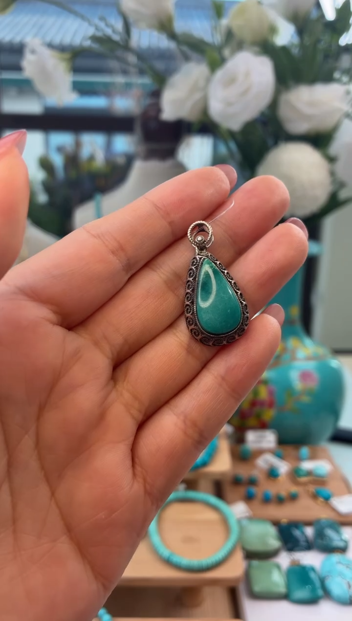 银S925镶嵌绿松石吊坠(不含链)1