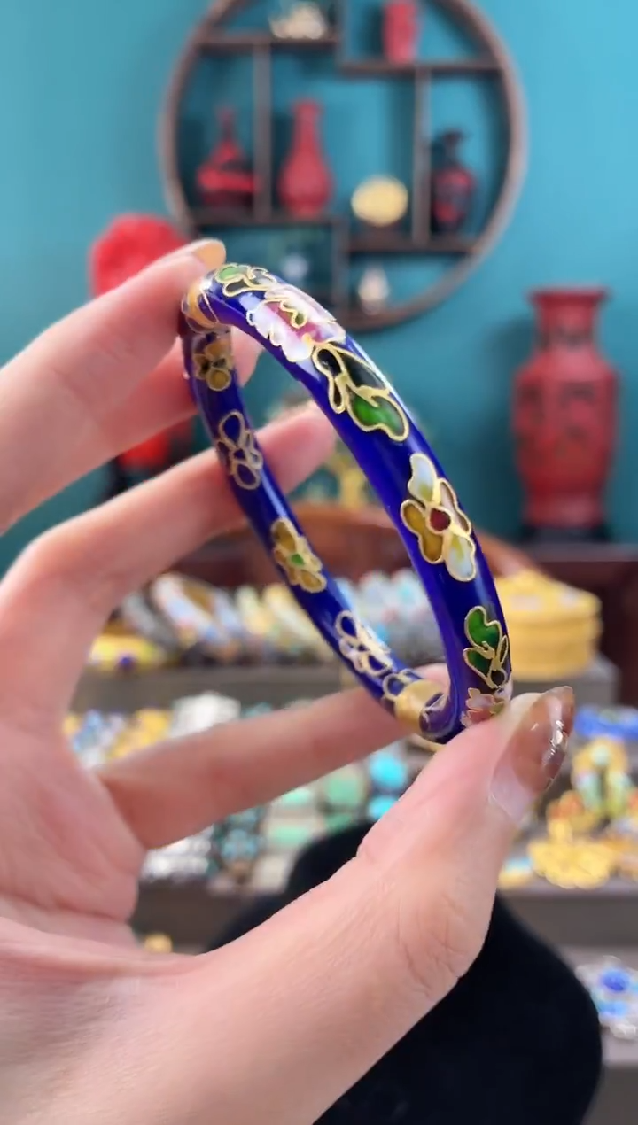 景泰开口银蓝圆镯子55-60宝蓝