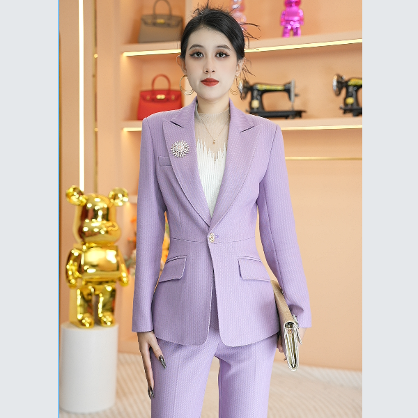 9914新款深蓝色时尚套装通勤女神范上衣女装西装秋季优雅修身套装