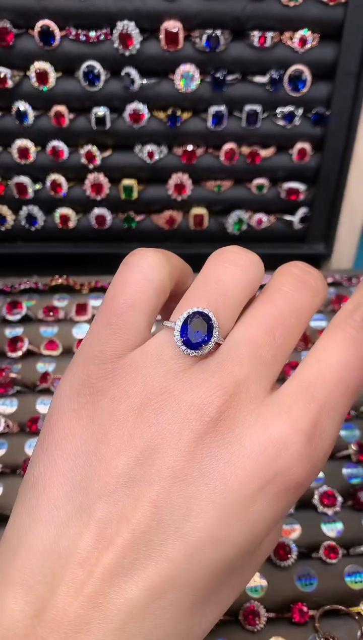 【闪购商品】蓝宝石戒指银S925镶嵌911