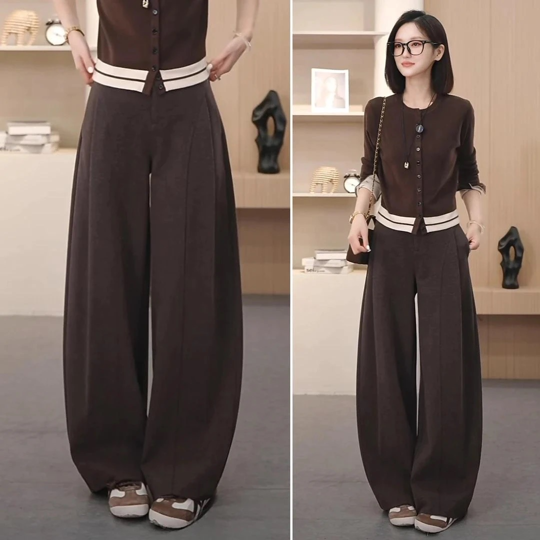 【加绒加厚】毛呢贝斯裤阔腿裤女高级感秋冬高腰显瘦休闲直筒长裤