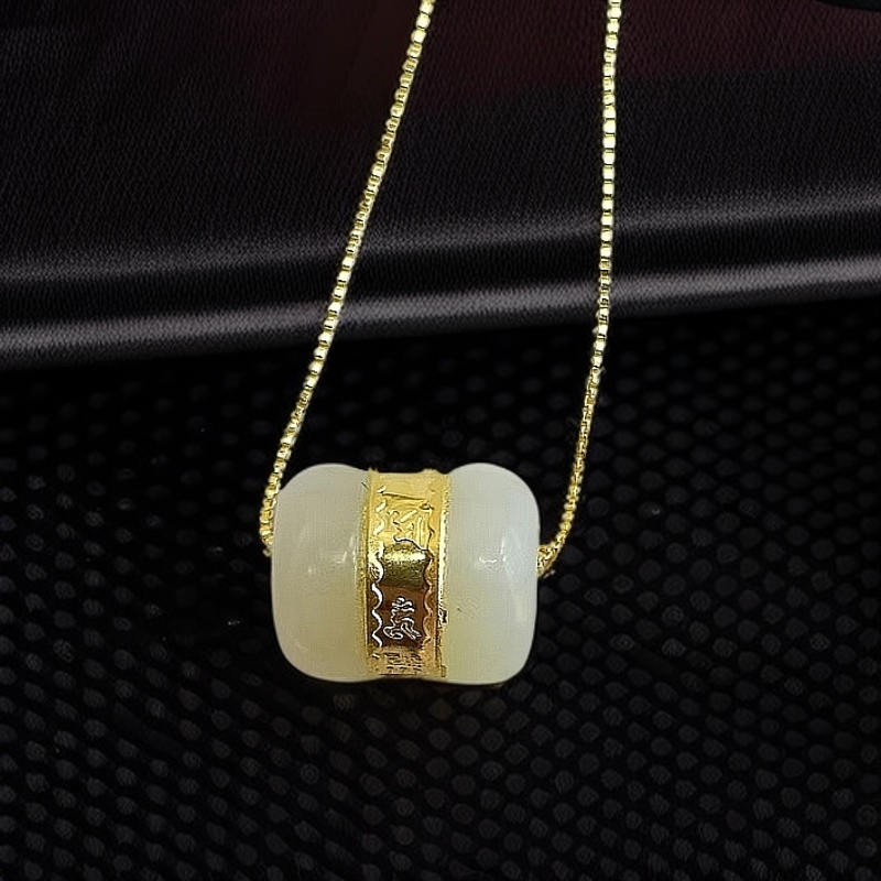 足金黄金镶嵌和田玉小蛮腰吊坠DZ80219【七七专属】赠合金链