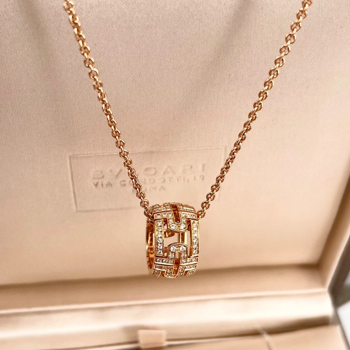 99新 BVLGARI/宝格丽 珊珊专属 回形针 玫瑰金 满钻 项链