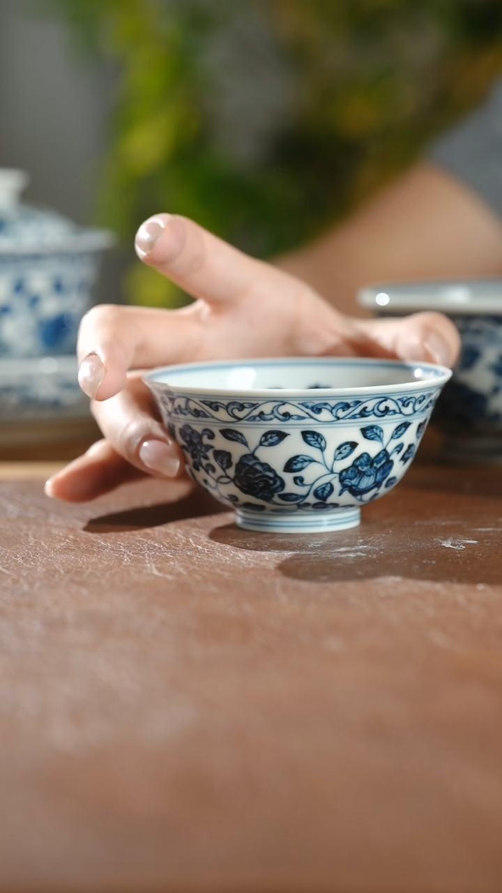 杯子十二花卉撇口杯75cc