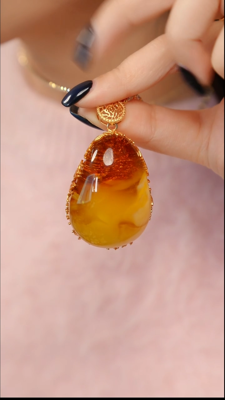 蜜蜡吊坠(赠链)银S925镶嵌孤品聚宝盆