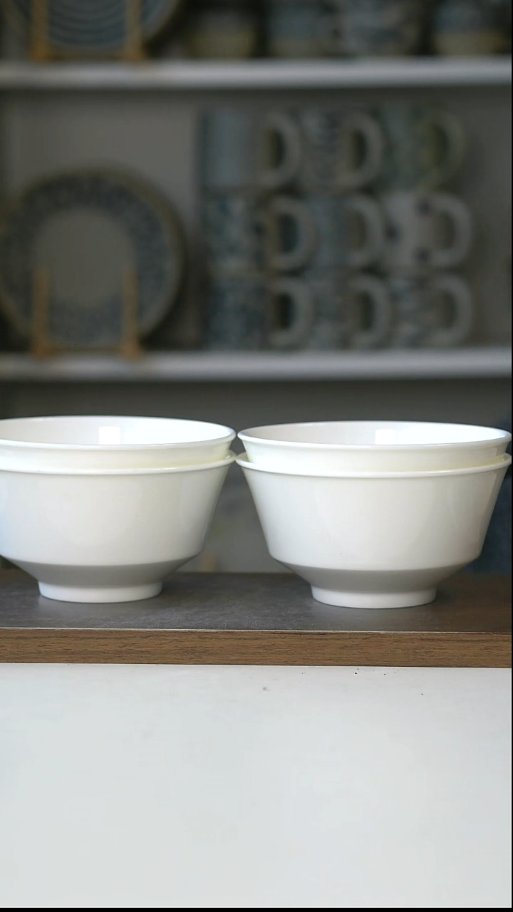 陶4只骨瓷高足米饭碗12.5cm@4-2@微瑕
