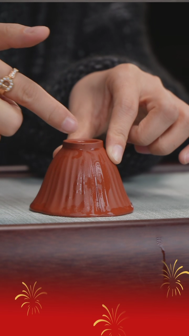 【闪购商品】紫砂茶杯老红泥筋纹杯