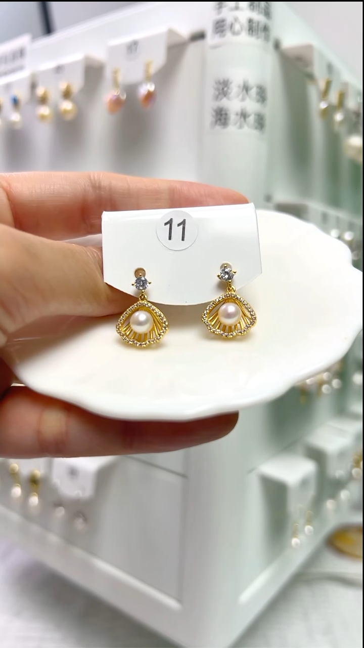 银S925镶嵌耳饰淡水珍珠编号11