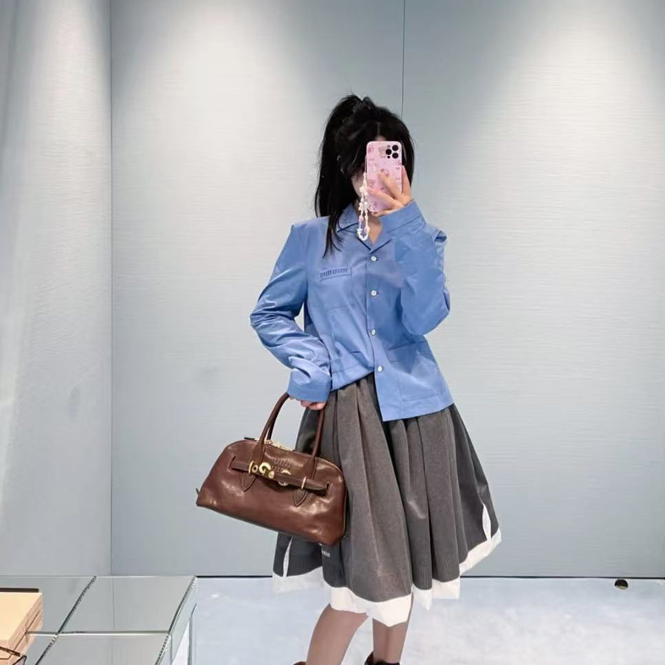 全新未使用 MIU MIU/缪缪 徽标府绸衬衫/42