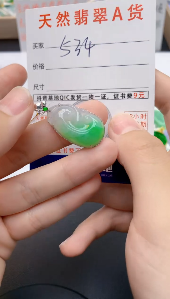 翡翠18K金镶嵌颈饰天然缅甸A货翡翠