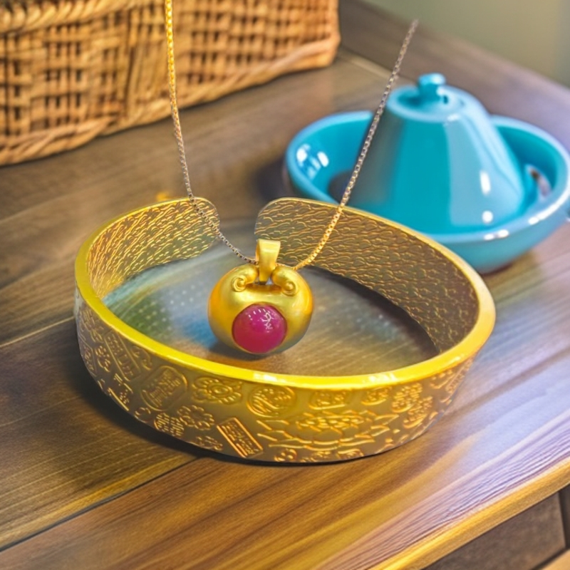 月月专属吉言百福轻奢合金开口手镯＋胖福吊坠DH62753