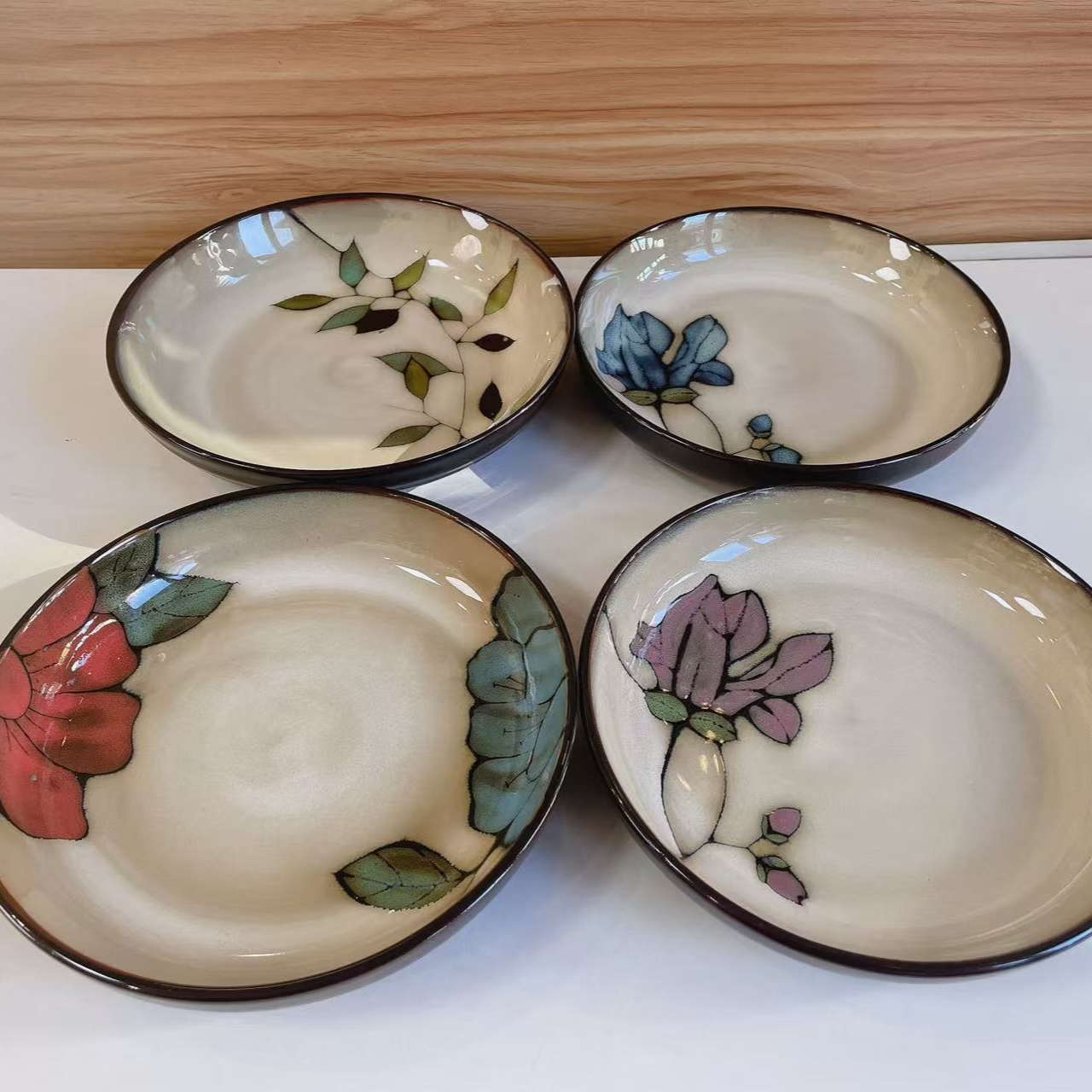 利利家高温窑变釉8英寸深盘四只混搭活动价