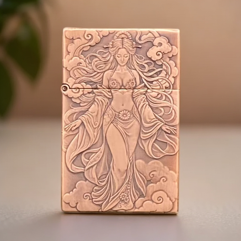 机械手雕紫铜3D立体浮雕美女造型防风便携个性古风创意打火机礼品