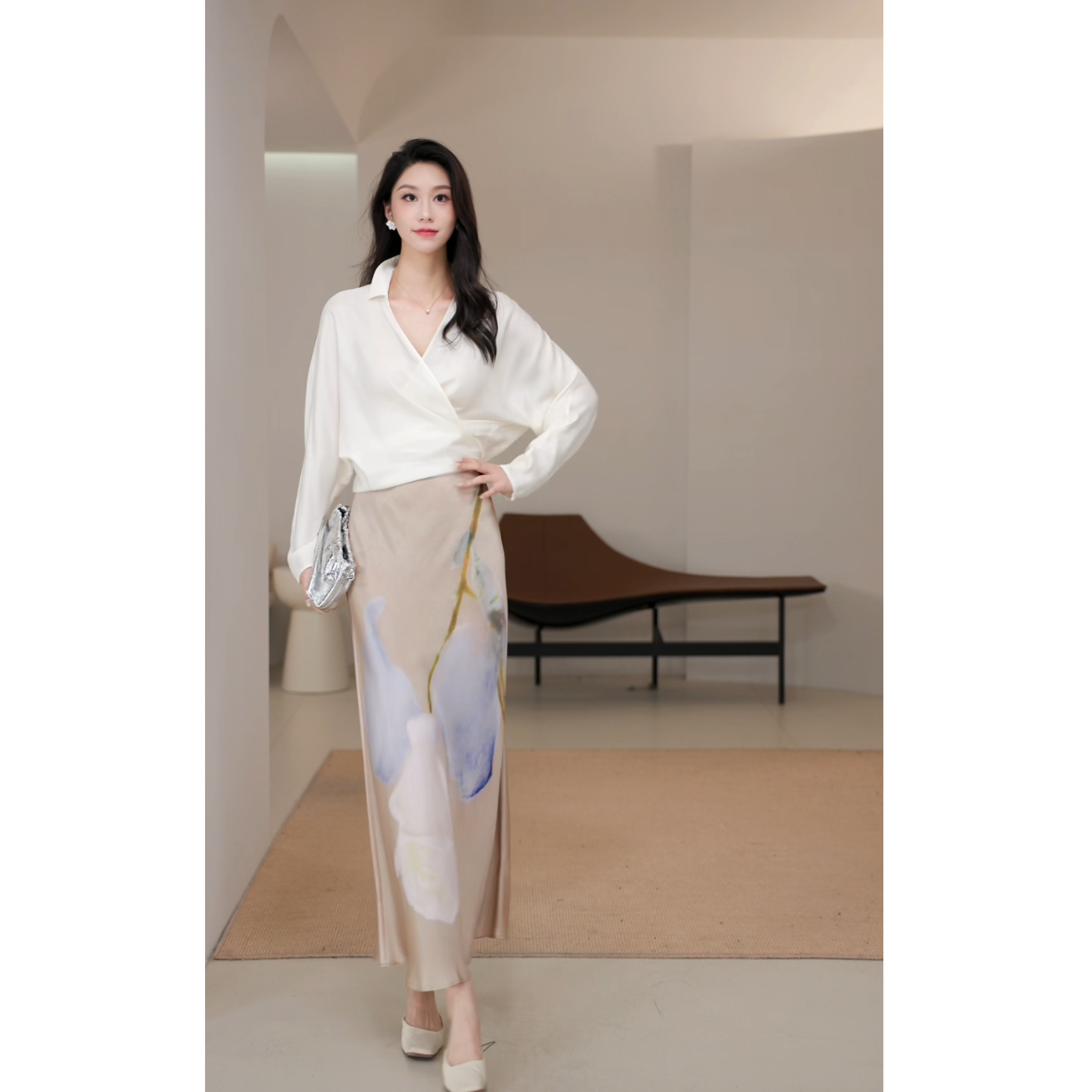 NIXNIA 新品 莫奈玫瑰印花鱼尾半身裙女优雅显瘦半裙 NGD2FSW006