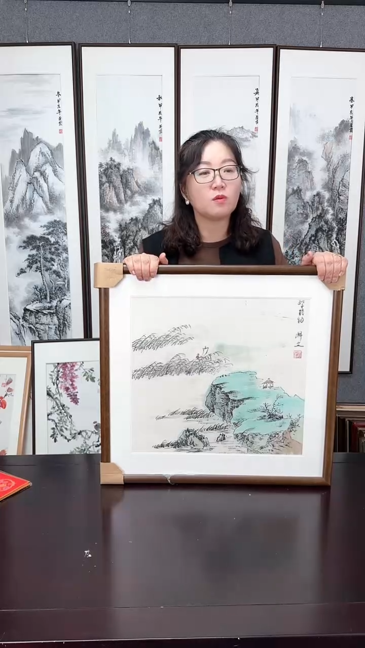 【闪购商品】国画实木装裱60*60左右 青绿山水